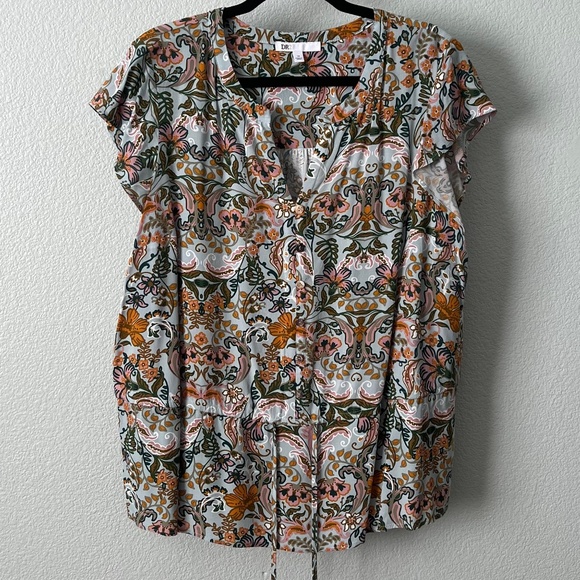 DR2 Floral Print Cap Sleeve Top Plus Size 1X - Picture 1 of 9